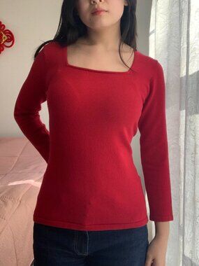 Cherry Red Square-Neck Top